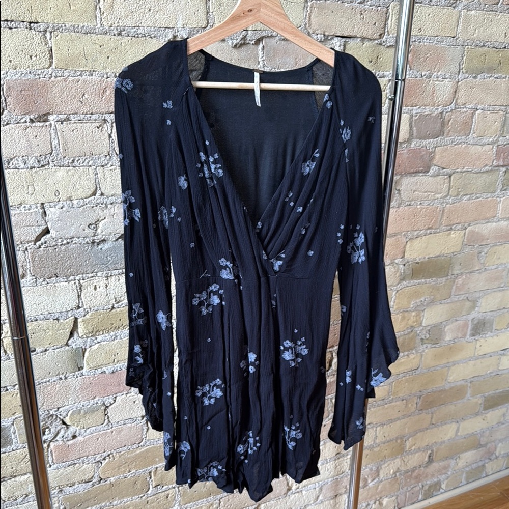Free People black floral dress size 0